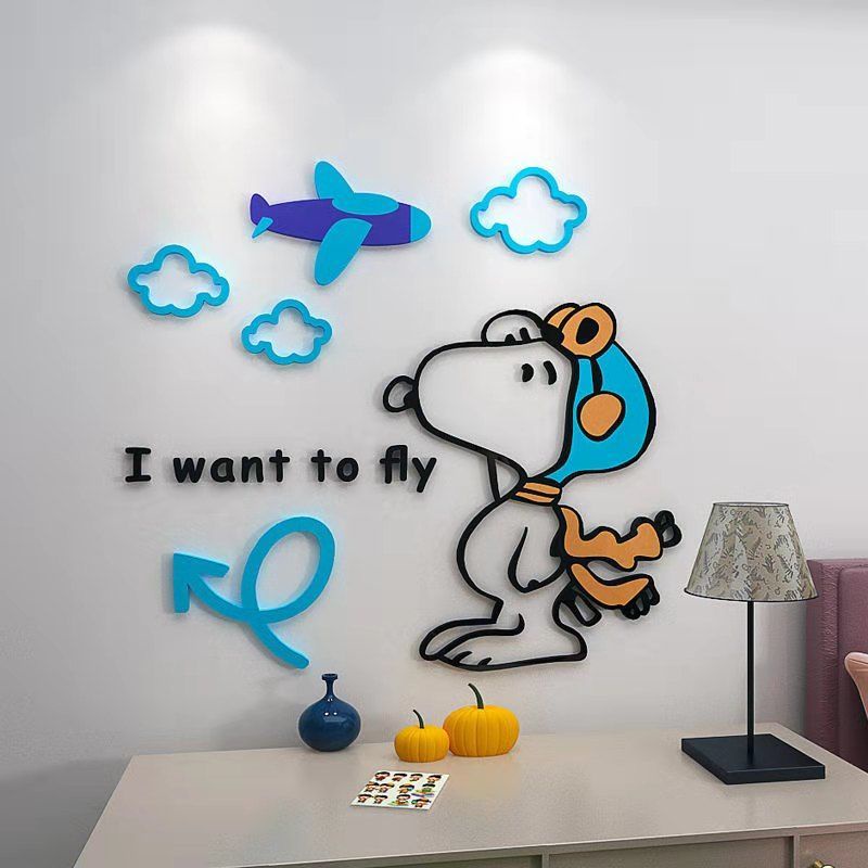 Perro De Dibujos Animados Snoopy Pegatina De Pared 3d Decoración De La