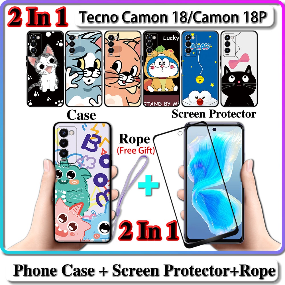 2 En 1 Funda Tecno Camon 18 18P Con Vidrio Templado Curvado De Cerámica