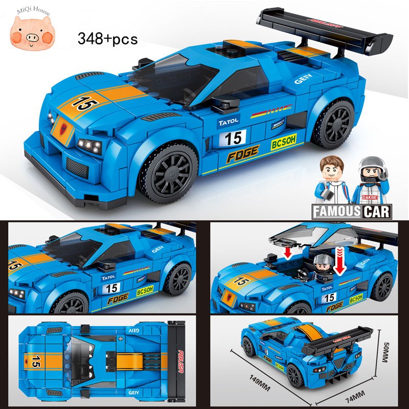 Technic City Blocks Compatible Lego Puntos Ford Mustang Racing Car