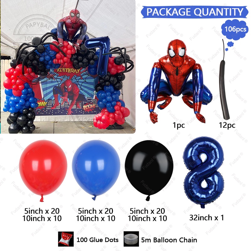 106pcs Spiderman Globo Guirnalda Arco Kit Rojo Azul Látex Globos 1 9