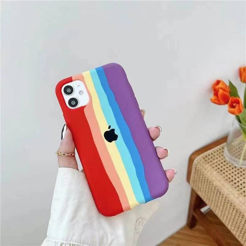 WUJU Funda De Silicona Suave De Terciopelo Arco Iris Para IPhone 11 12