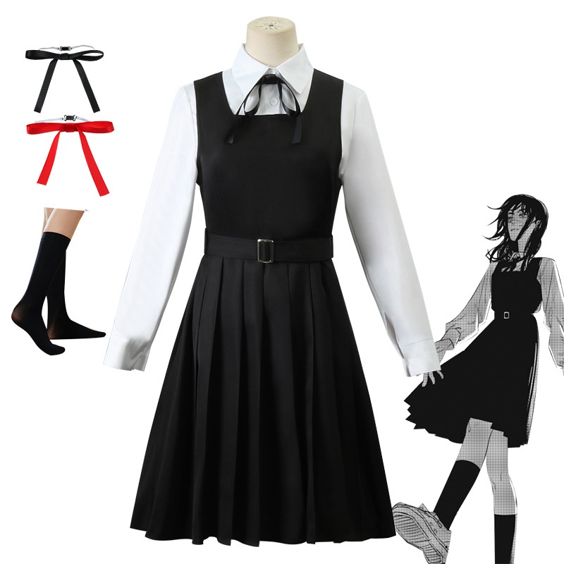 Anime Chainsaw Man Cosplay Mitaka Asa Disfraz Negro Uniforme Chica JK