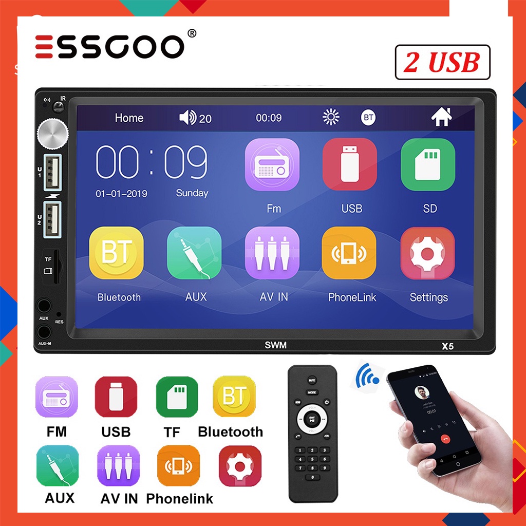 Essgoo Din Mp Coche Est Reo Radio Bluetooth Reproductor Pulgadas