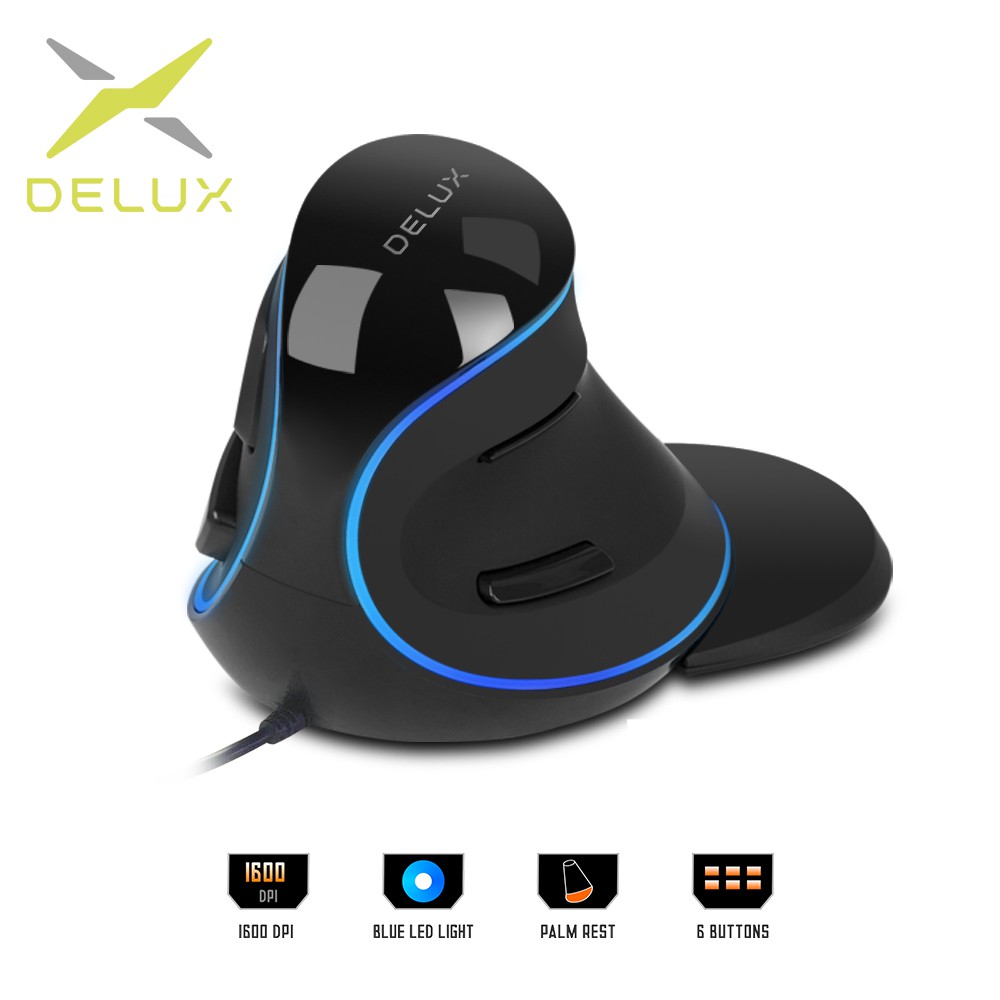 Delux M618 Plus Ratón Ergonómico Vertical Con Cable 6 Botones 1600 DPI