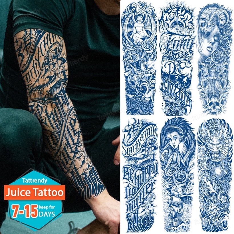 Jugo De Tinta Duradera Tatuaje Pegatina De Brazo Completo De Gran