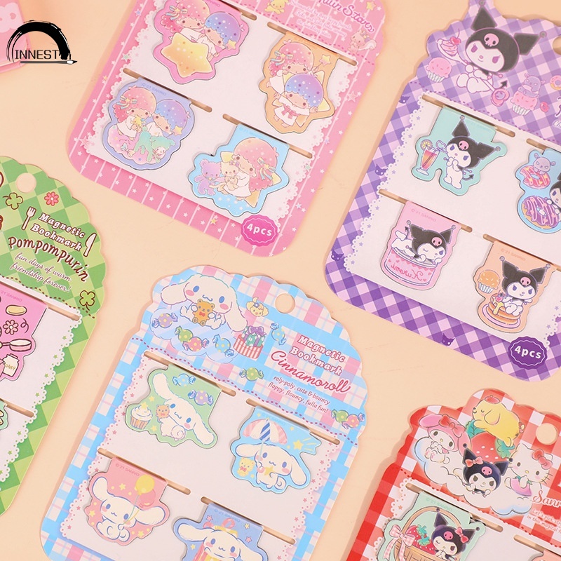 4 Unids set Anime Sanrio Marcadores Magnéticos Página Índice Libros