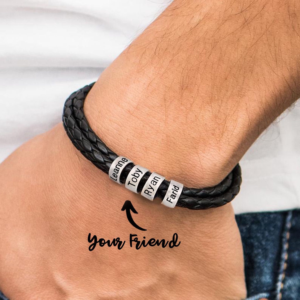 Pulsera De Cuero Genuino Trenzado Personalizado Para Hombre Acero