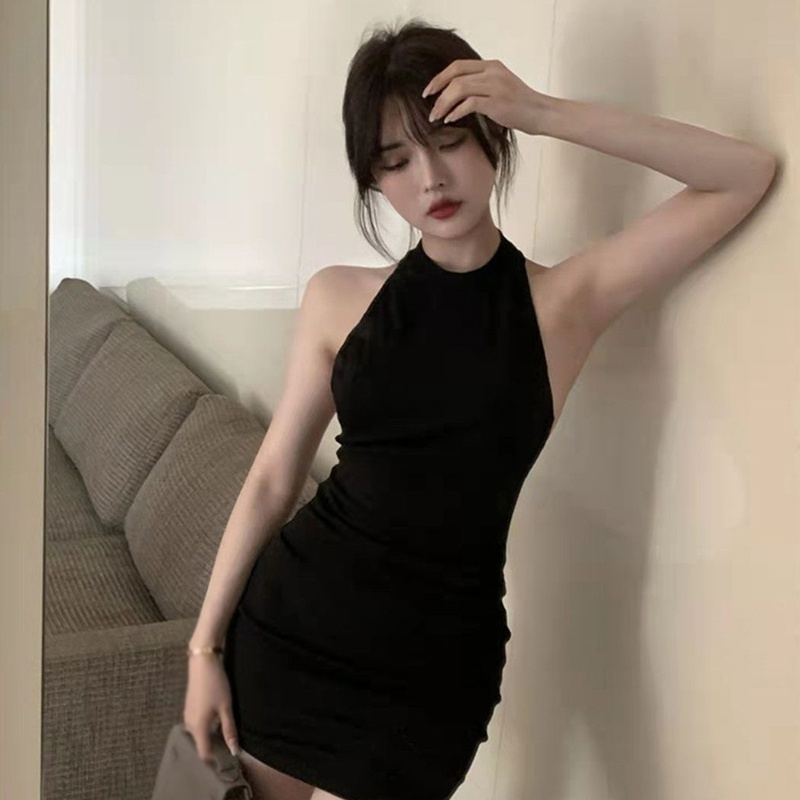 Temperamento Cuello Alto Sin Hombros Mangas Sexy Ajustado Vestido Negro