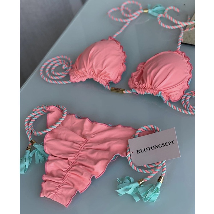 2022 Nuevo Estilo Bikini De Las Mujeres De Color Sólido Playa Trajes De