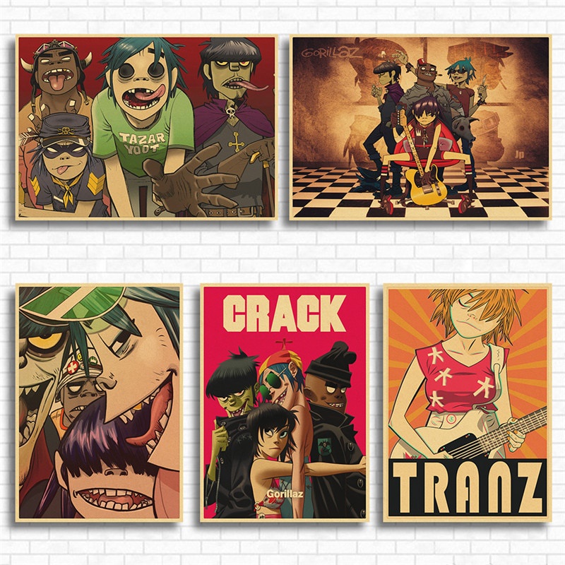 Pósters De Papel Kraft Gorillaz Hip hop Pinturas De Arte Estilo Moderno