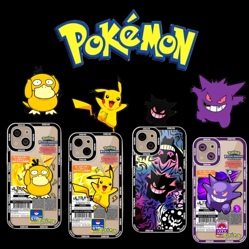 Japón Anime Pokemon Pikachu Púrpura Gengar Psyduck Teléfono Funda Para