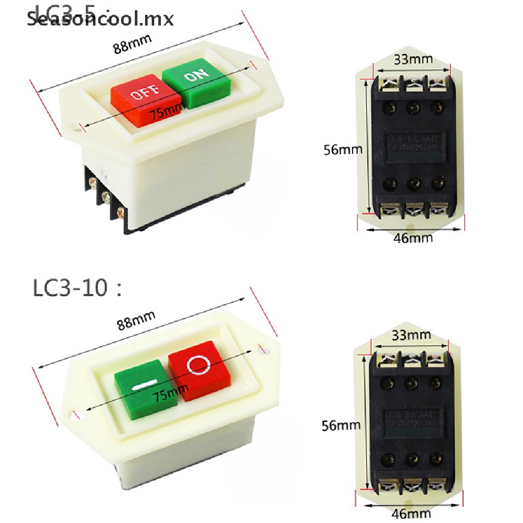 SS 380V LC3 5 Botón Interruptor De Inicio 10A De Encendido Apagado 2