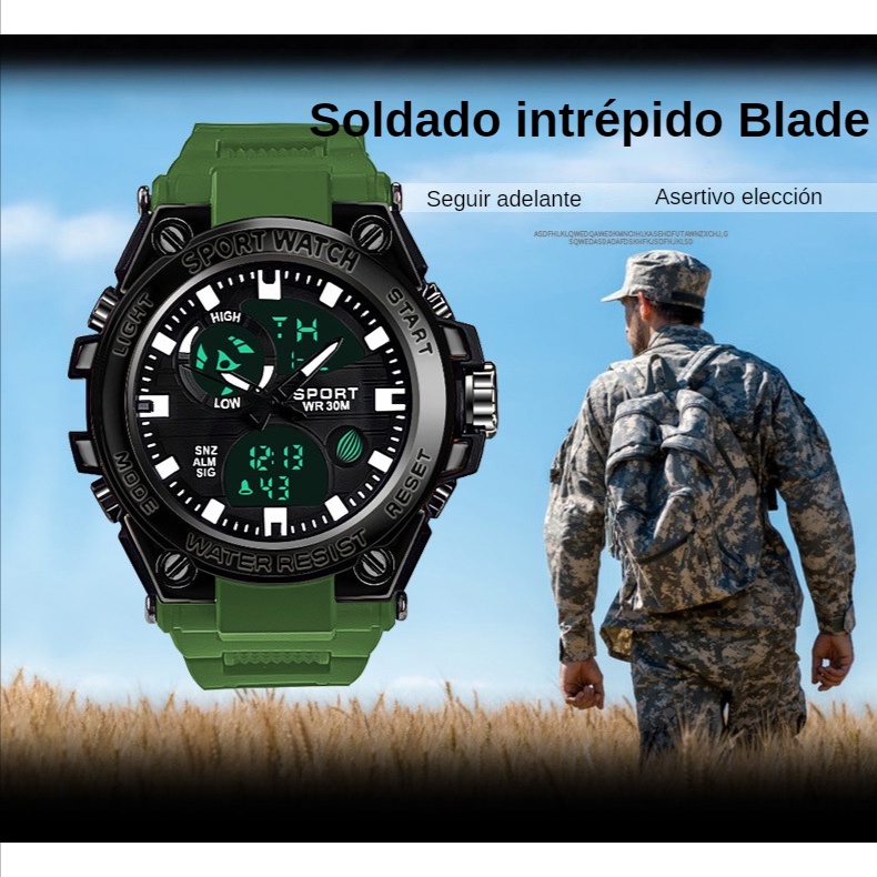 Multifuncional Reloj Hombre Doble Pantalla Reloj Militar De Impermeable