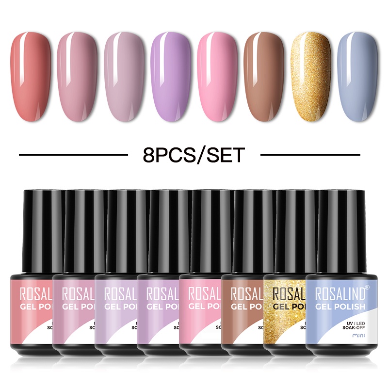 ROSALIND Esmalte De Uñas De Gel Set 8PCS Semi Permanente Barniz Híbrido