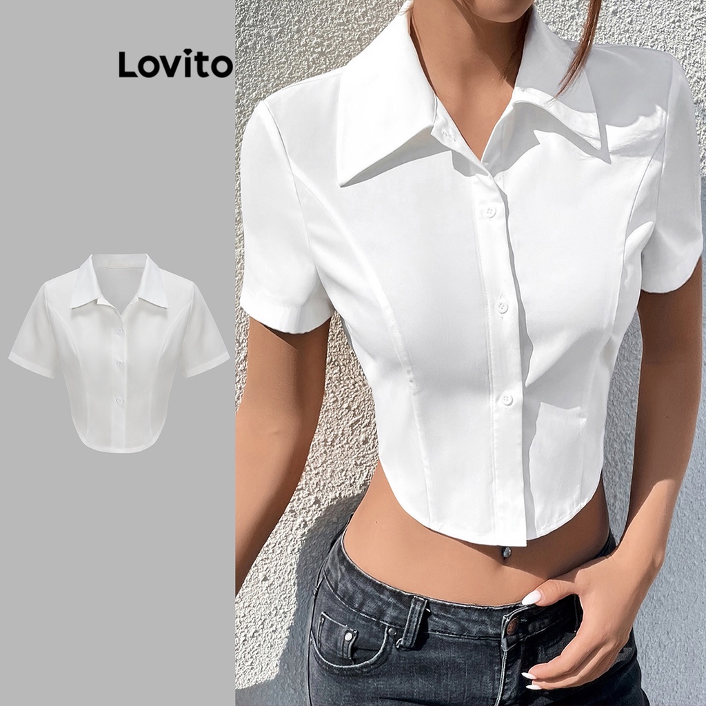 Lovito Blusa Casual De L Nea De Estructura Lisa Para Mujer L Ed