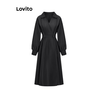 Lovito Vestido Elegante Con Bolsillo Cruzado Liso Para Mujer L65ED174