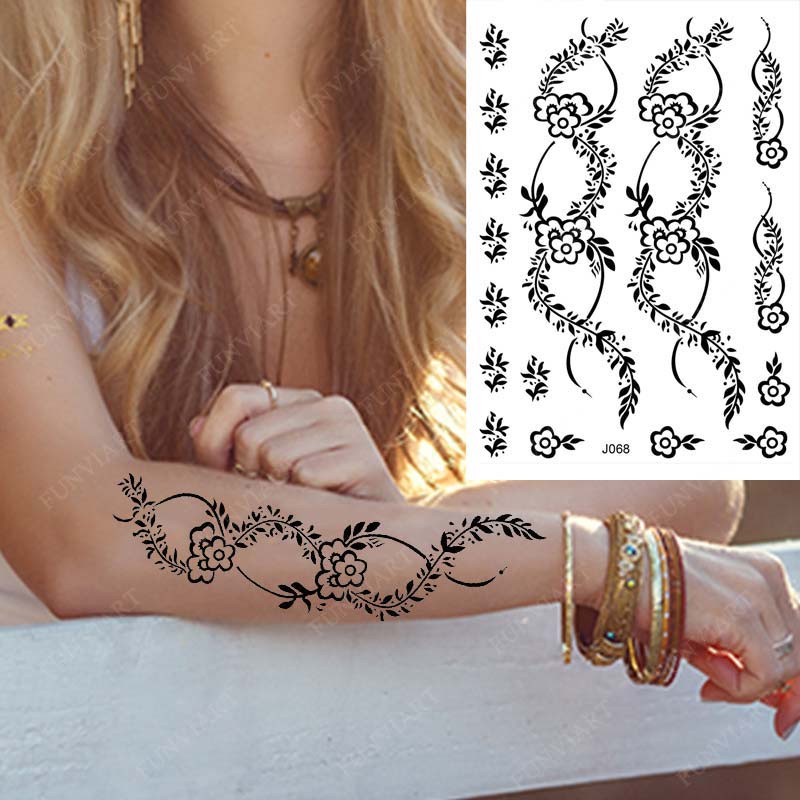 Negro Blanco Henna Tatuaje Pegatina Impermeable Tatuajes Temporales