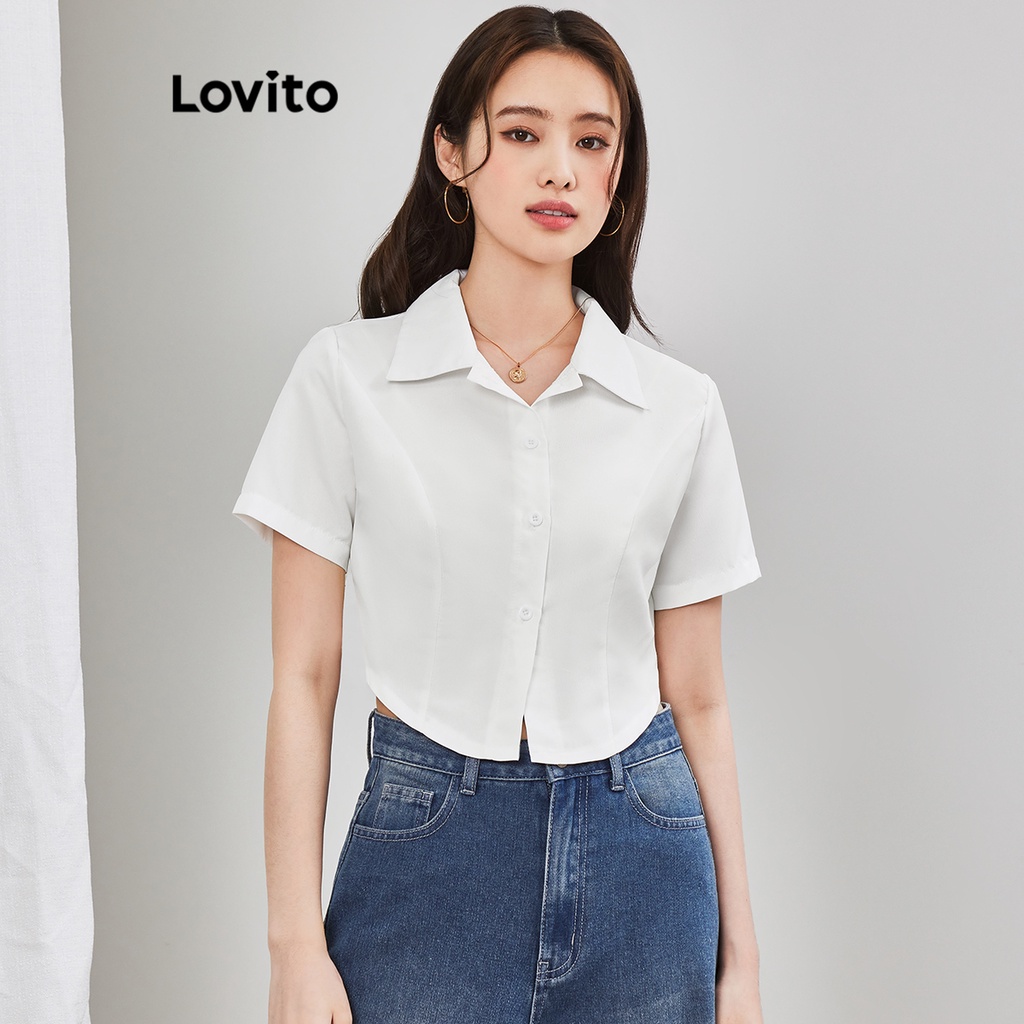 Lovito Blusa Casual De L Nea De Estructura Lisa Para Mujer L Ed