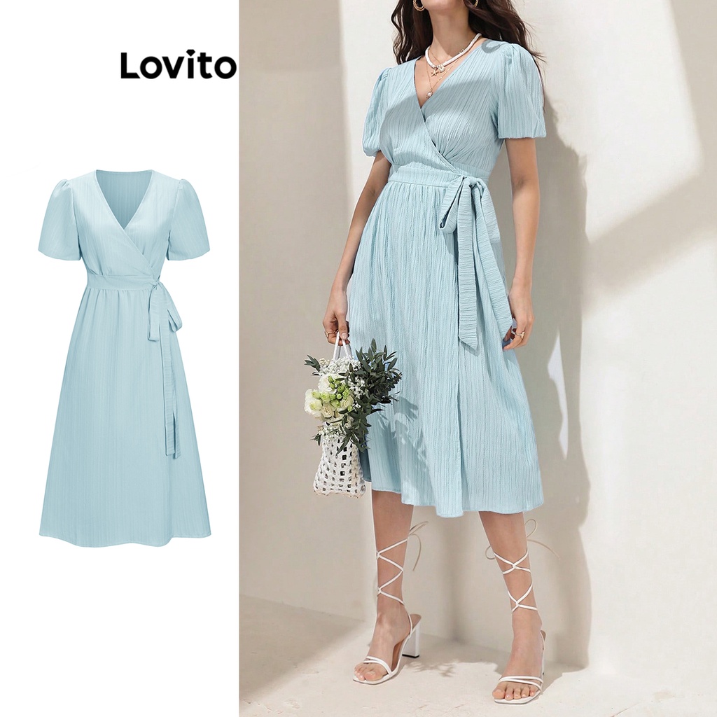 Lovito Vestido Casual Con Cordones Cruzado Liso Para Mujer L65ED141