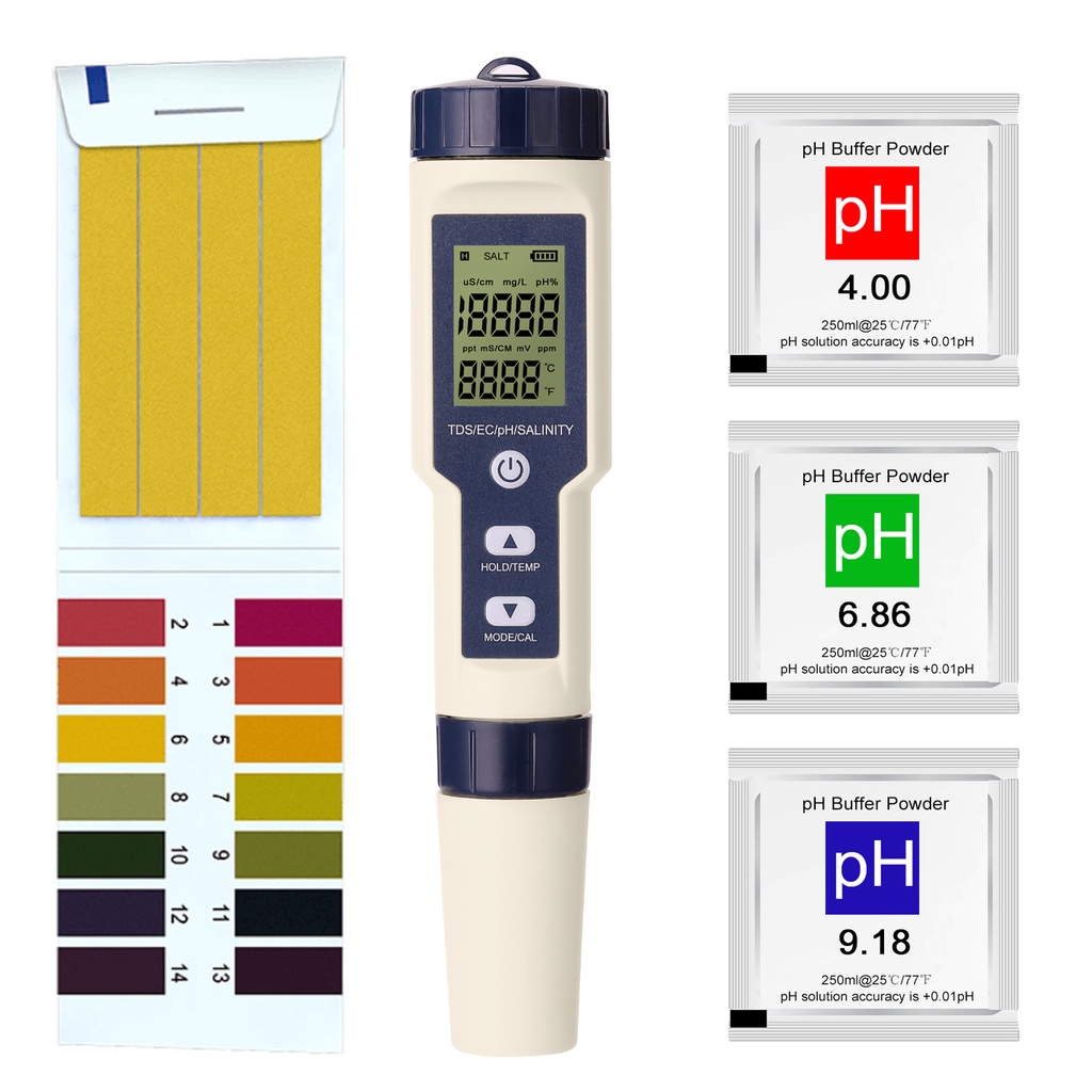 5 En 1 Medidor Profesional Multiparámetro Combo PH EC TDS Salinidad