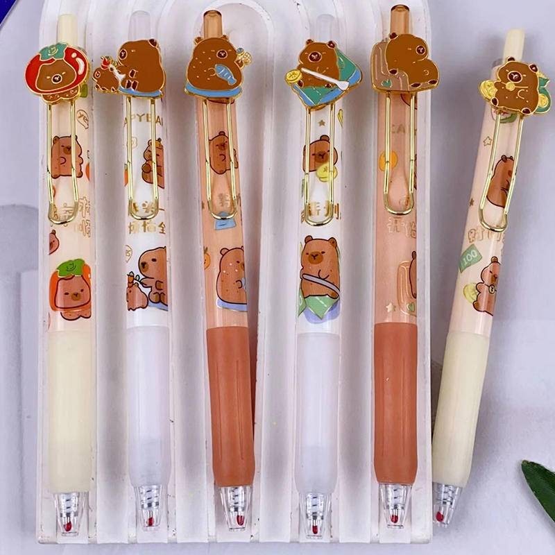 6Pcs Lot Kawaii Capybara Gel Pens Estilo De Dibujos Animados Estética