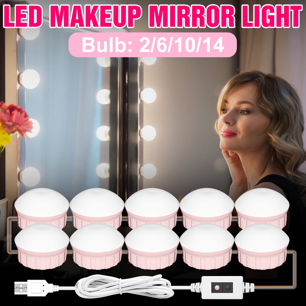 Luces de maquillaje para espejo, luces pequeñas para tocador, luces de  espejo de tocador con 3 colores/10 brillo/5 bombillas, para baño/espejo de