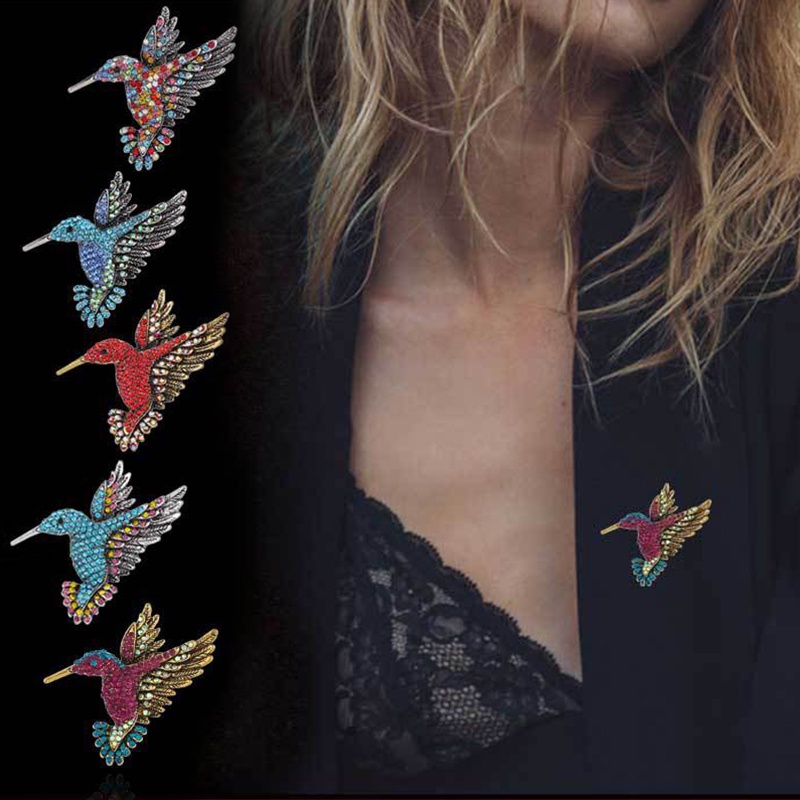 Broche Rétro Colibri En Métal Doré Poli - Modèle 524 - Occasion En Bon état - Bijou Vintage