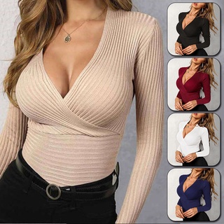 Blusas cuello v manga larga hot sale