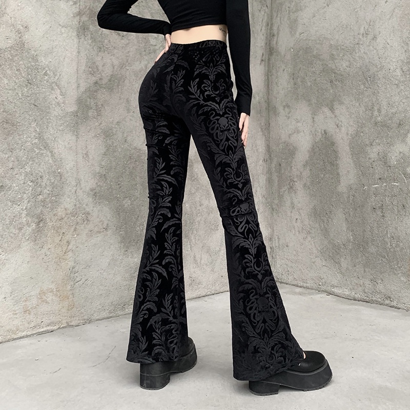 CHUNGLO Pantalones Negros Con Estampado Gótico Retro Goth Harajuku