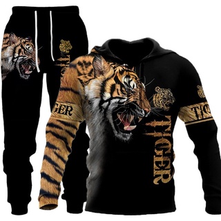 NIUHE Hombre Chándales Tigre de Calicó Deportiva 2 Piezas Sudadera