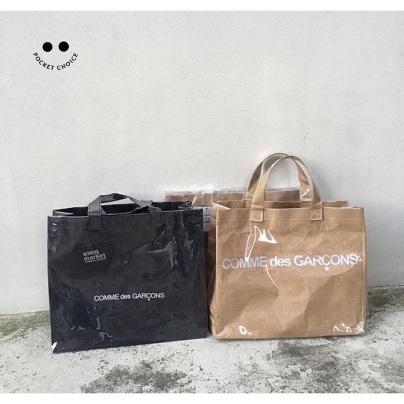 Cdg Comme Des Garcons bolso Tote PVC en Beige caqui Logo negro blanco Original Stock Shopee Mexico