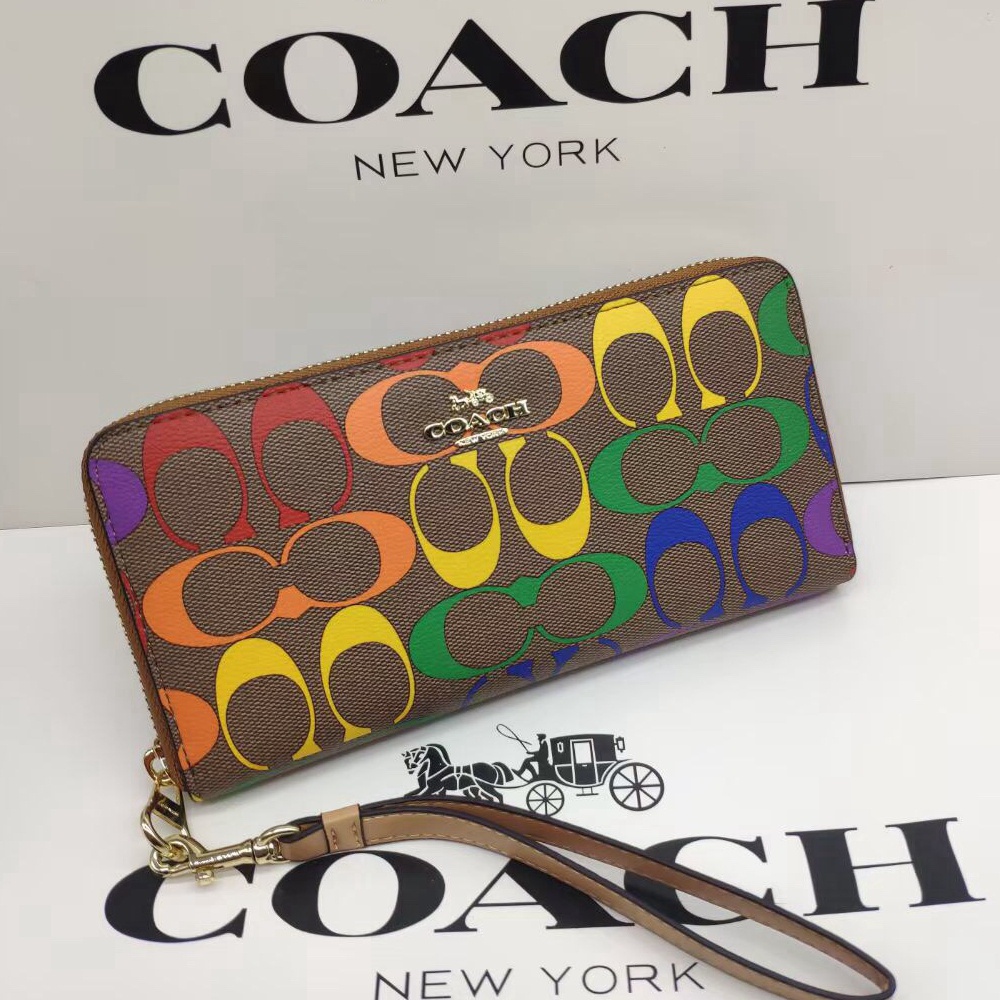 Coach Nueva Cartera Larga Mujer Color Logo Cremallera Bolso De