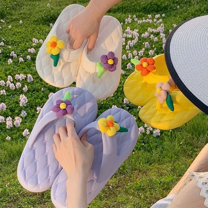 Chanclas Lindas De Flores EVA De La Moda Coreana Zapatillas De Playa De Fondo Grueso Shopee