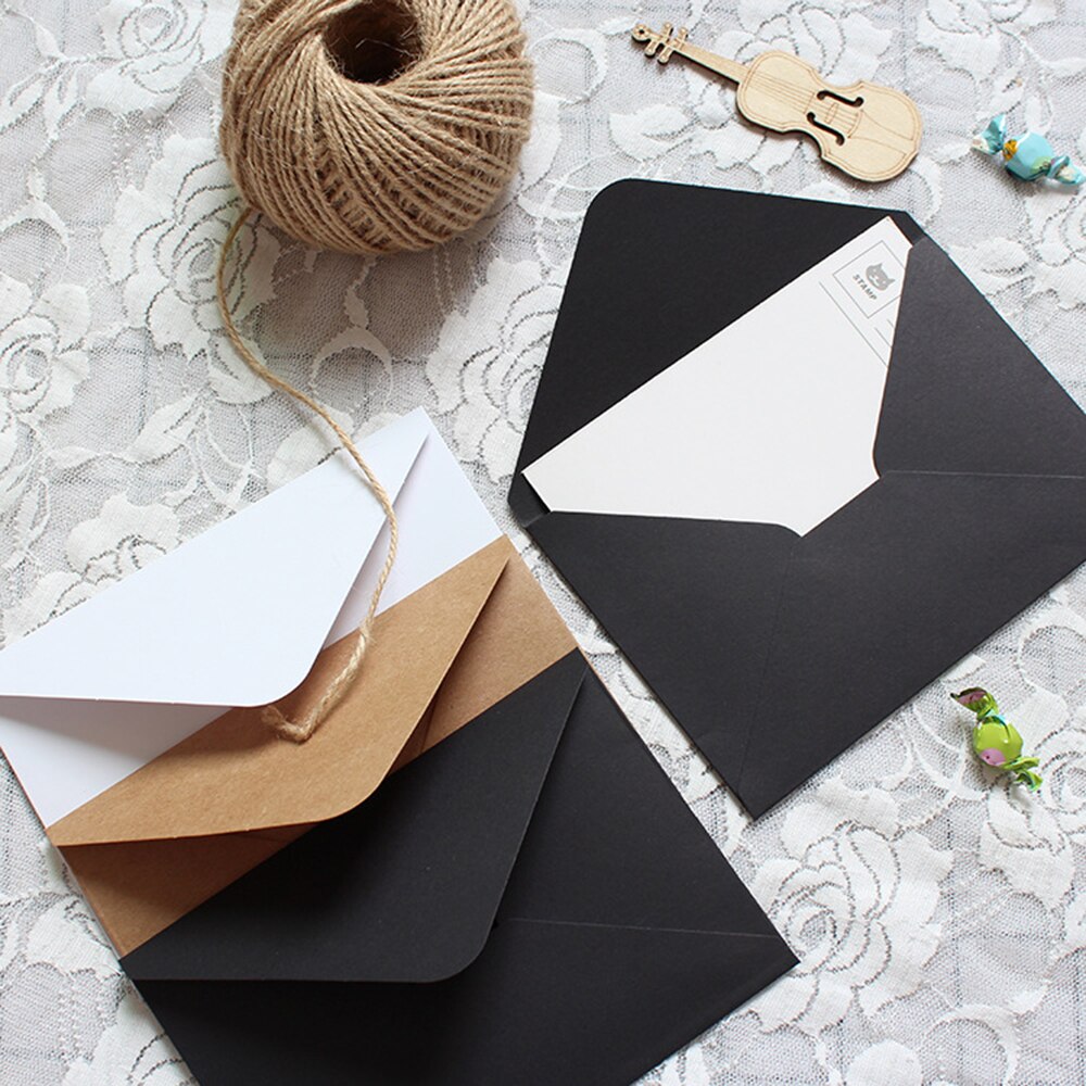 Sobres de tarjetas de regalo negros, mini sobres de 4 x 2.75 pulgadas,  sobres pequeños de papel kraft para tarjetas de boda, tarjetas RSVP,  tarjetas