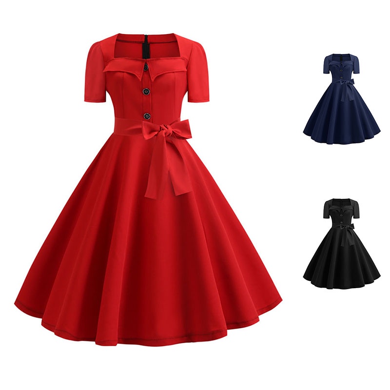 Las mujeres Vintage vestido de verano 50s 60s Retro Pin Up Swing Rockabilly  Vestidos elegante oficina vestido de fiesta