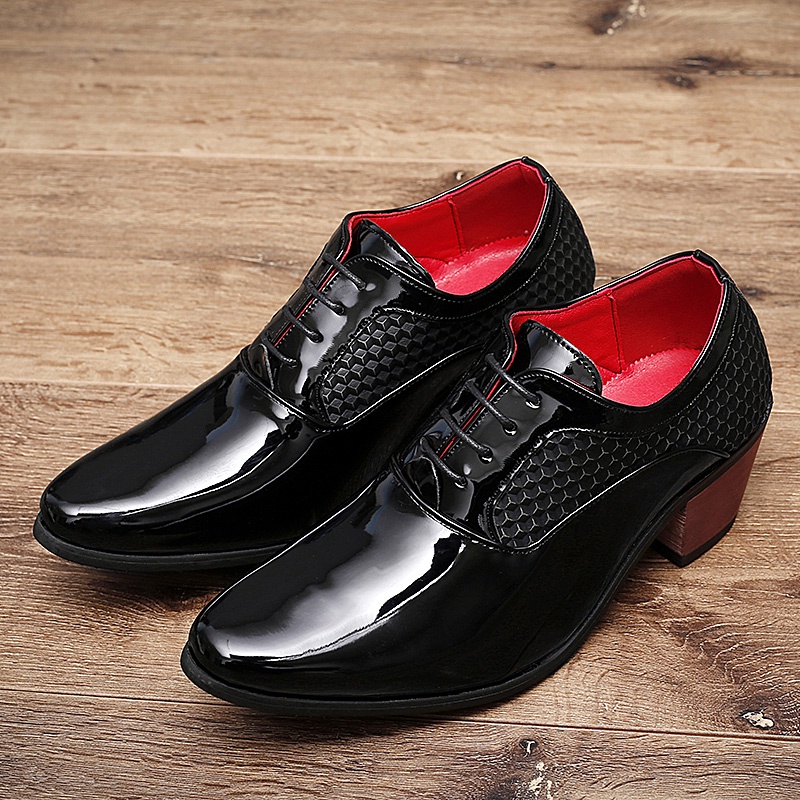 Negro Zapatos De Vestir Aumentar 6 Cm De Los De Tacón Alto Cuero Genuino Para El Tendencia Británica Negocios Para | Shopee México