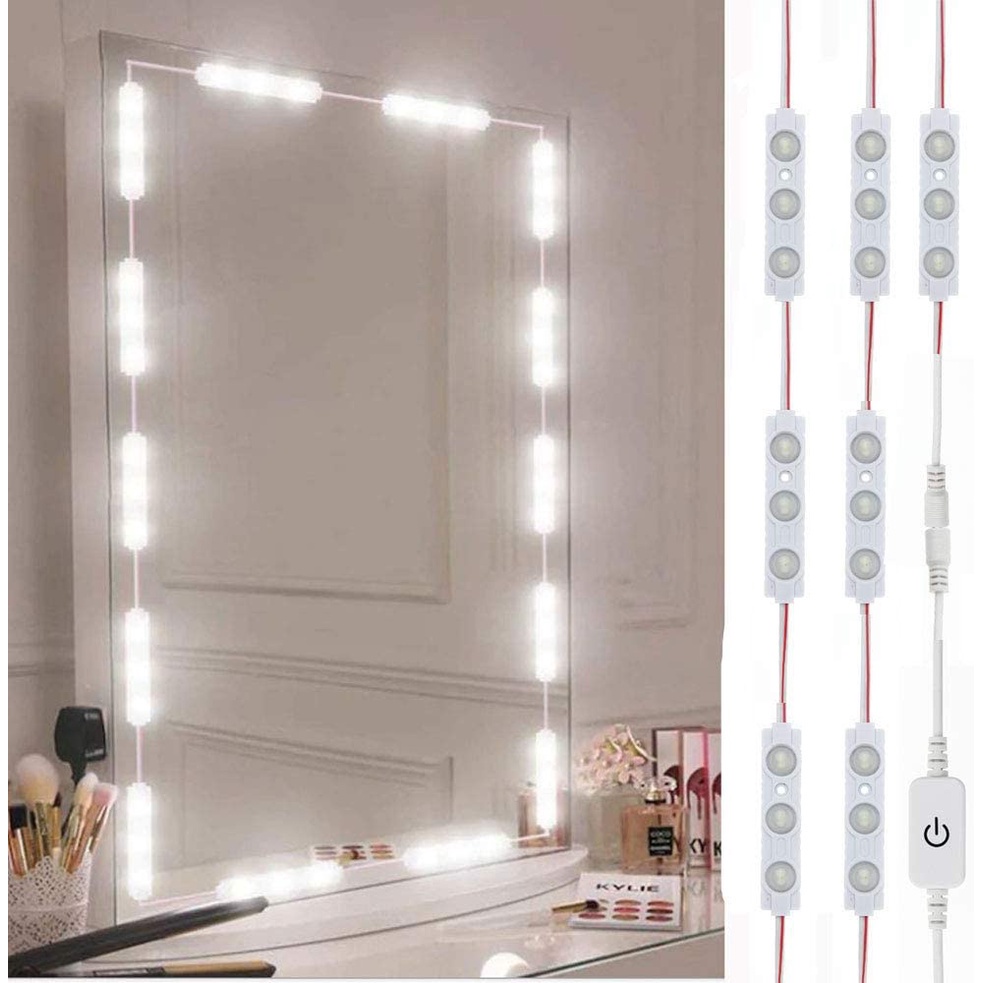 Luces LED para espejo de tocador, luz de maquillaje para tocador, LED  blanco ultrabrillante, tira de luces de control táctil regulable