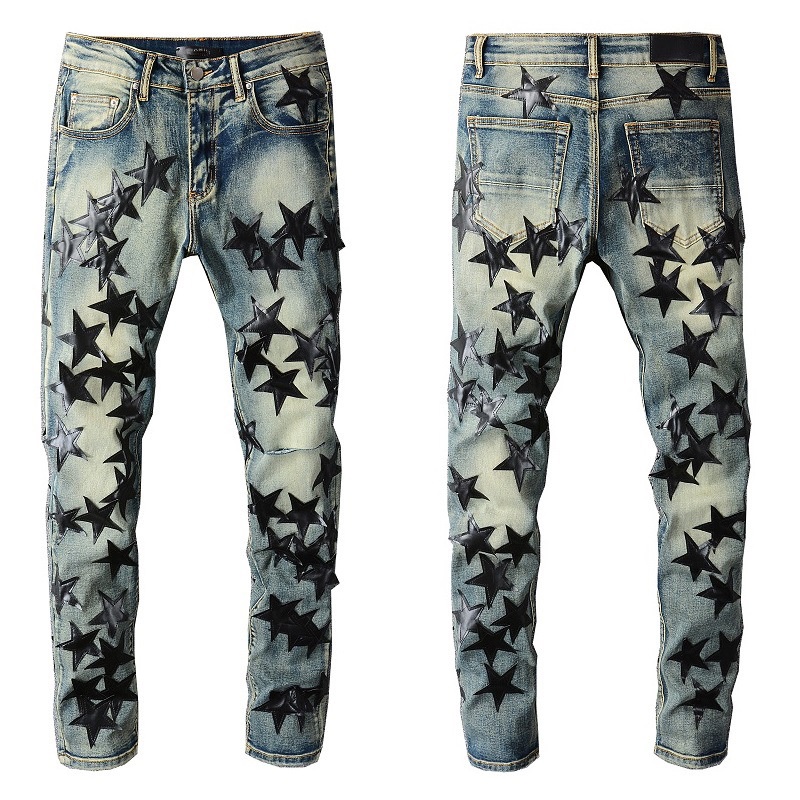 Amiri 694 High Street Hombres Cuero Estrellas Desmenuzado Jeans