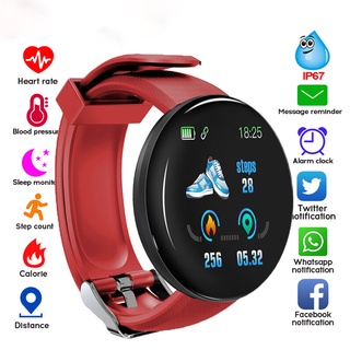 D18 Smart Watch Monitor De Frecuencia Cardíaca Hombres Mujeres Smartwatch  Redondo Fitness Relojes Digitales Para Banda Pulsera PK D20 Y68