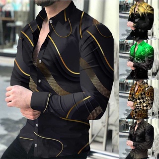 Camisa De Manga Larga Moda Para Hombre Blusa Con Botones Y Estampado Casual  Lujo