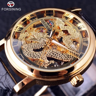Reloj mecánico automático de lujo del dragón del oro del reloj para hombre  del estilo chino relojes del acero inoxidable impermeable