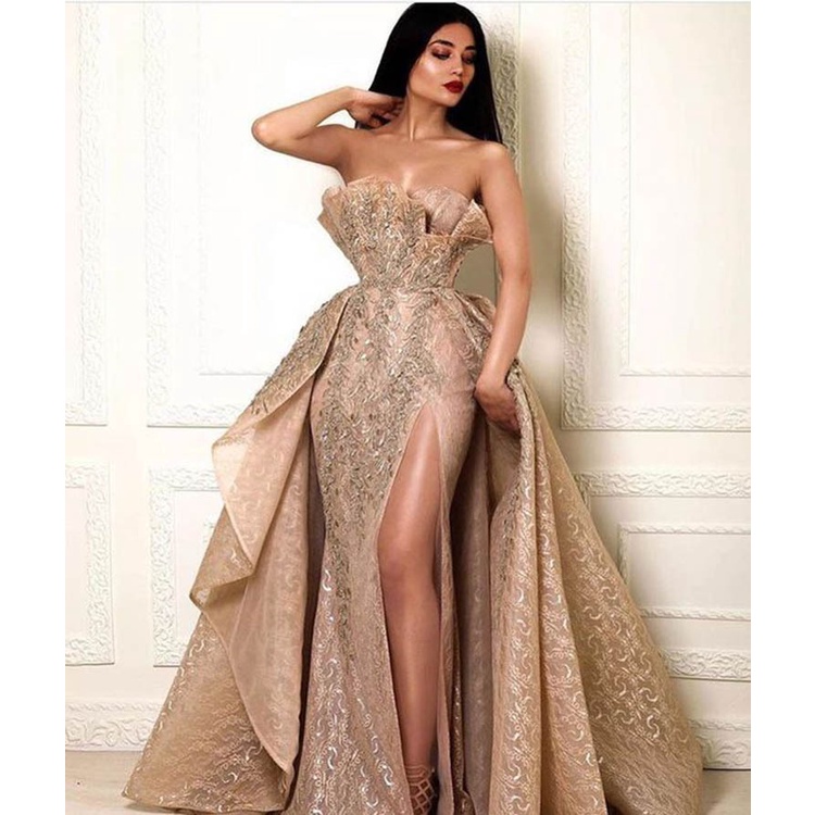 Vestidos de noche dorado hot sale