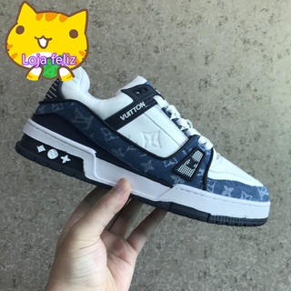 Louis Vuitton 100 % Original Entrenador Unisex Azul Y Blanco Velcro Baja  Parte Superior De Encaje Zapatillas Casuales Zapatos De Los Hombres Las