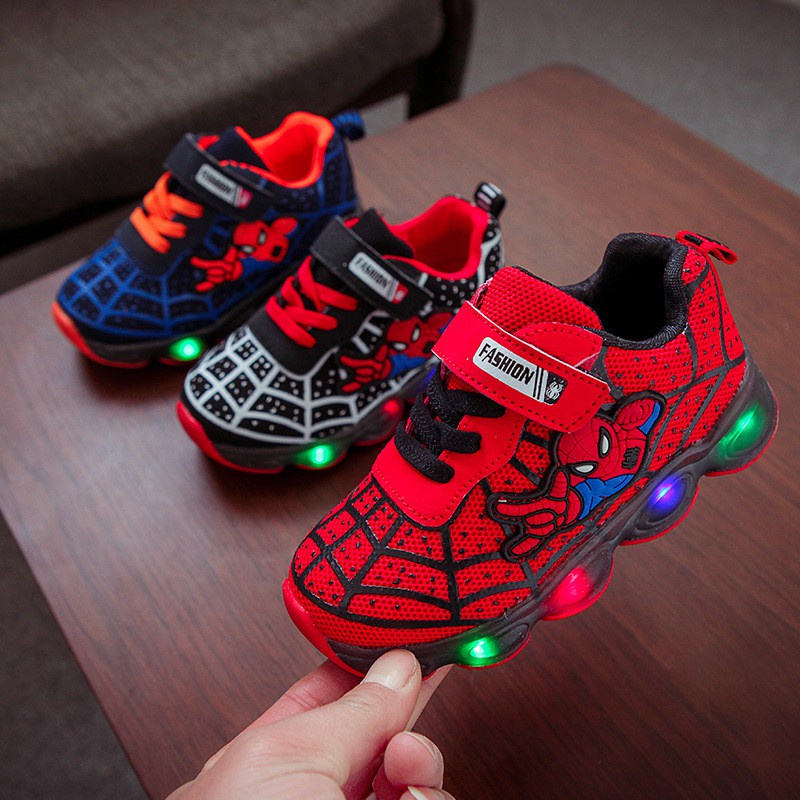 Zapatillas Spiderman Con Luces LED Para Niños Y Niñas .
