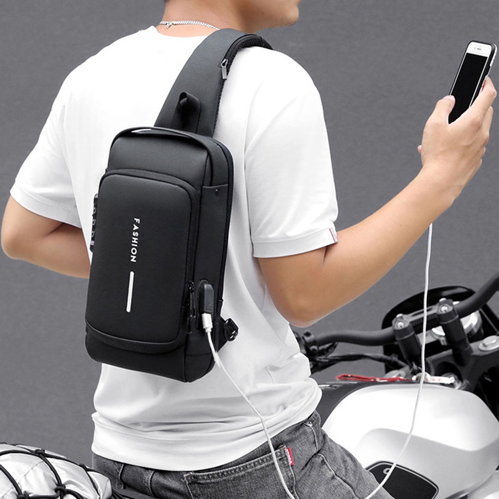 Bolso Bandolera Deportivo De Carga USB Para Hombre , Bolsa De