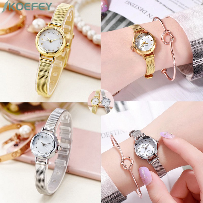 Las Mujeres Reloj Pequeno Y Exquisito Simple Diamante Dial De Malla De Accesorios De Oro Y Plata Chica Dama Shopee Mexico