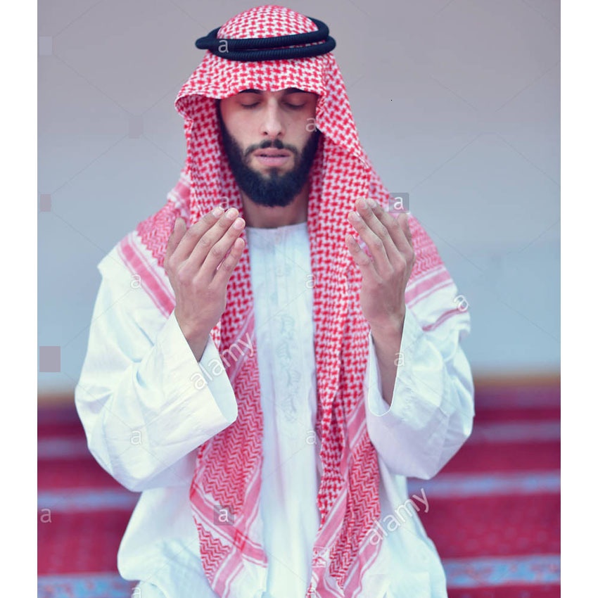 Ropa Islámica Hombre Saudí Árabe Dubai Trajes Tradicionales Accesorios  Musulmanes Turbante Sombrero De Oración Bufanda Cabeza A Cuadros 135 *  135cm \