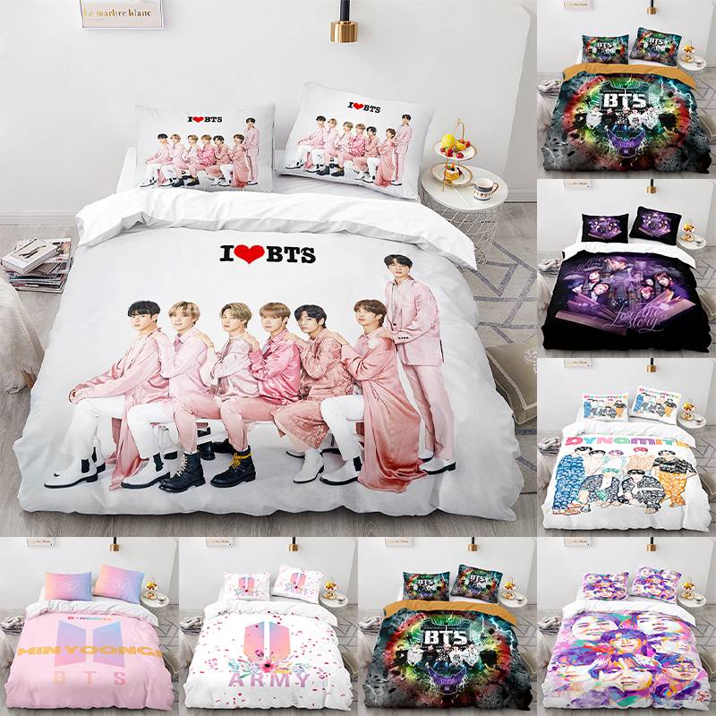 Kpop BTS - Juego de ropa de cama de 3 piezas para adolescentes, incluye 1  edredón y 2 fundas de almohada, juego de ropa de cama Bangtang para niño