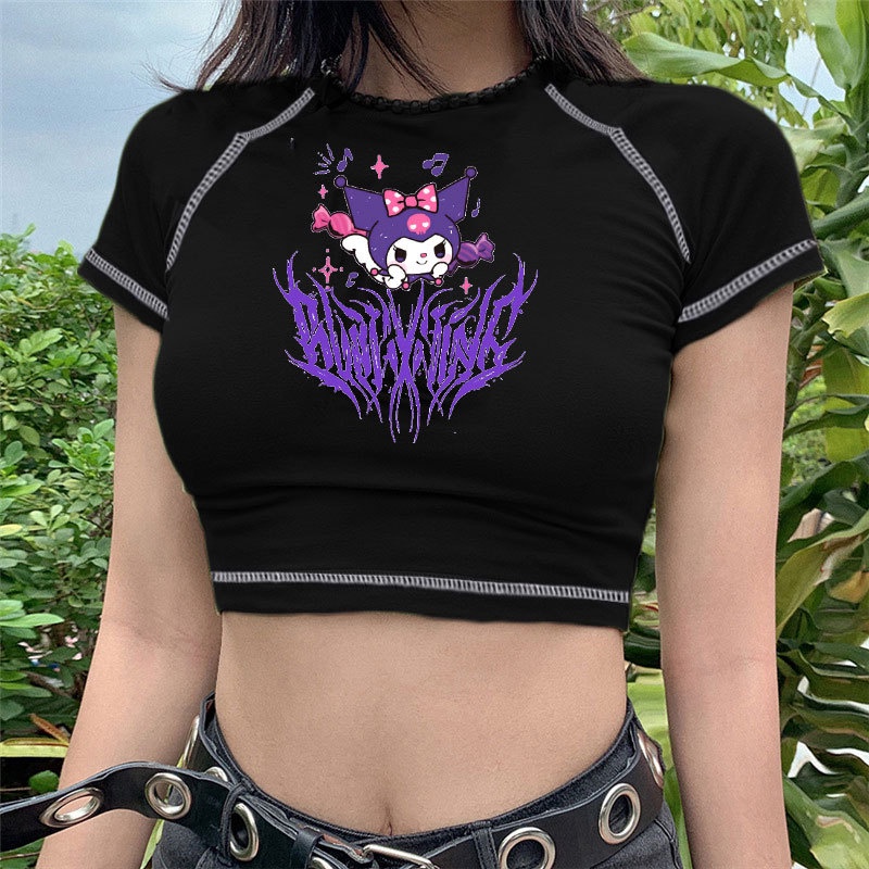 Kuromi Camiseta De Las Mujeres Coreano Harajuku Crop Top Anime