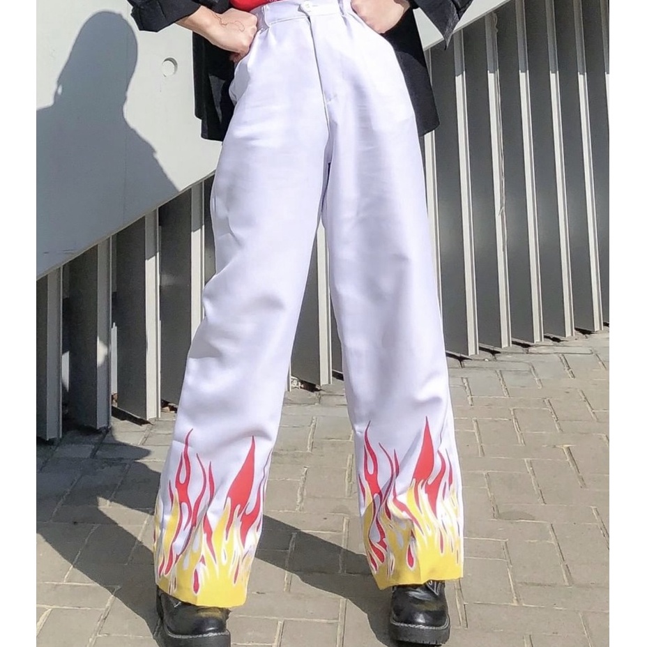 Pantalones Dragon Fire impresi n de llama de fuego estilo Harajuku